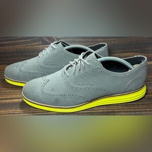 Cole Haan Lunar Grand Wingtip Men’s Size 9.5 M Shoes Grey Yellow Dress Sneakers
